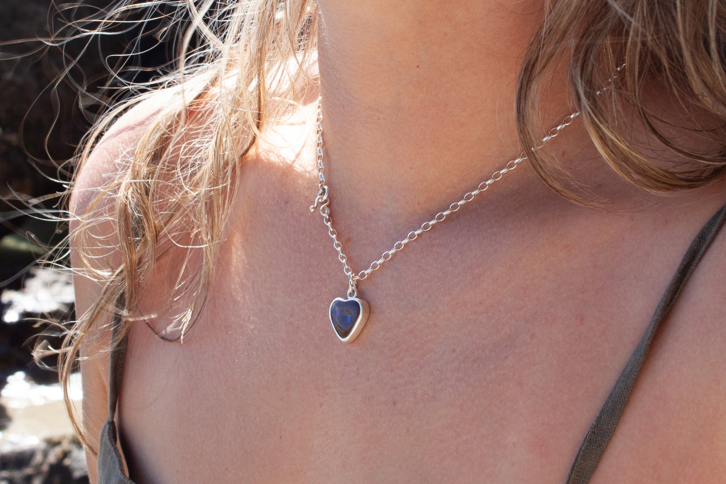 Opal Heart Necklace Violet Burst
