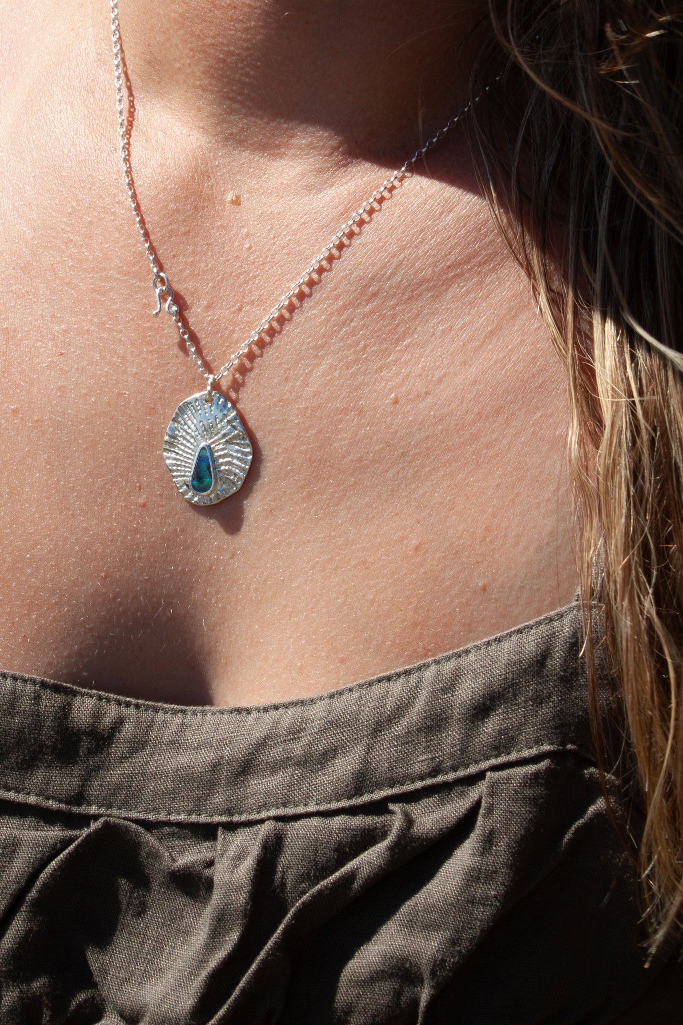 Opal Drop Necklace Seashell Halo