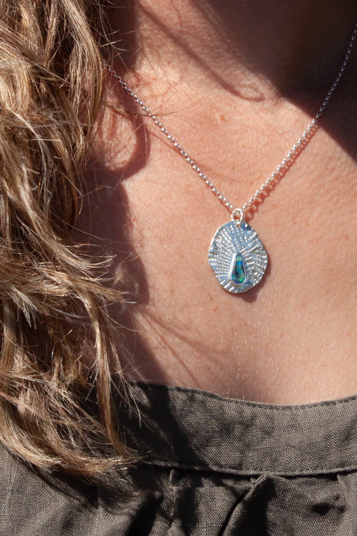 Opal Drop Necklace Seashell Halo