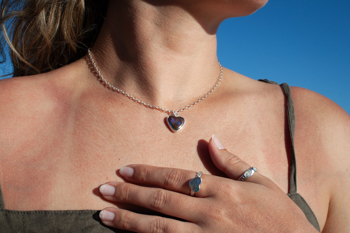 Opal Heart Necklace Violet Burst