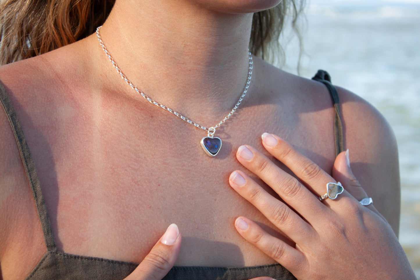 Opal Heart Necklace Violet Burst