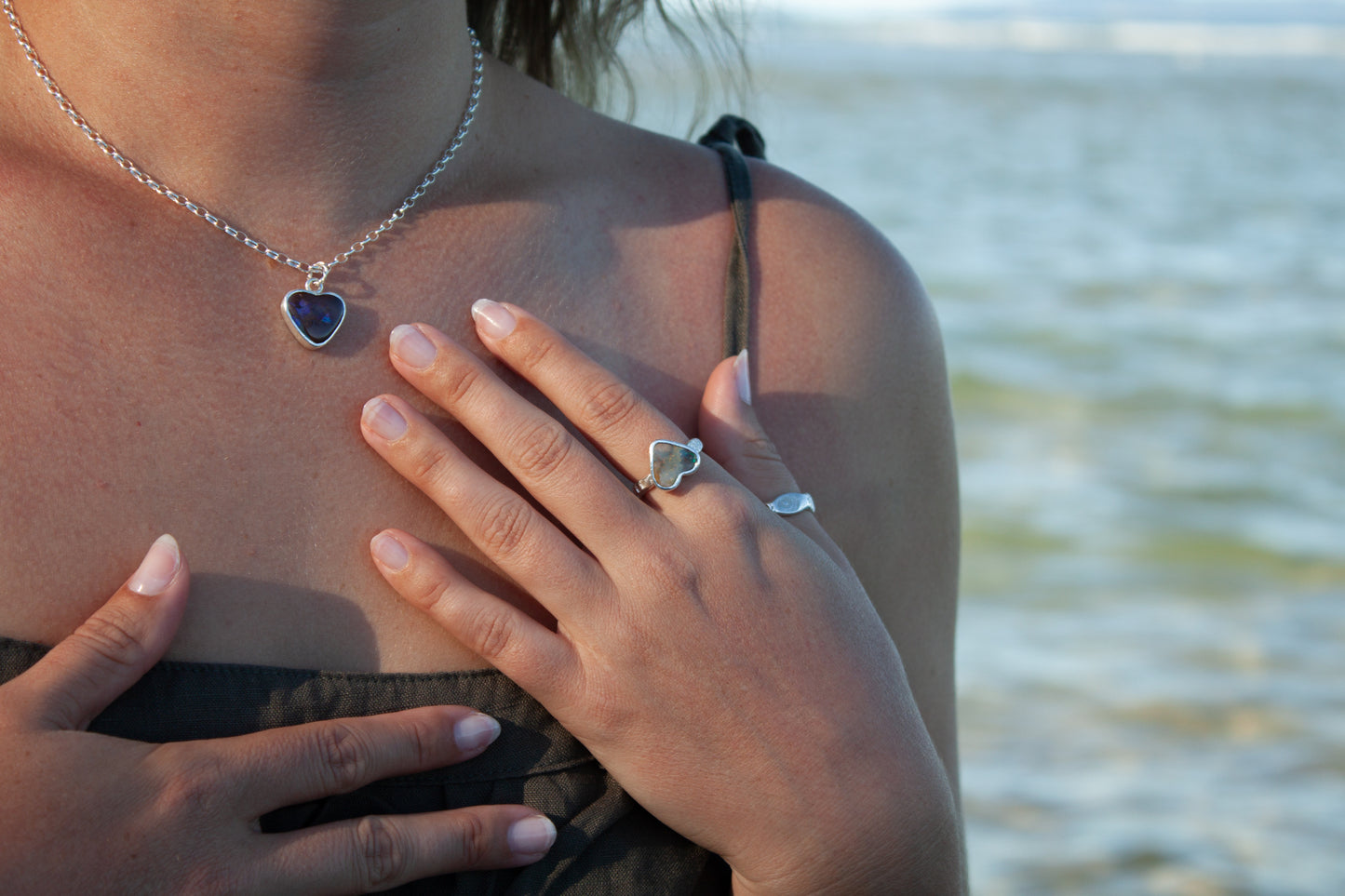 Opal Heart Ring Earth Tones