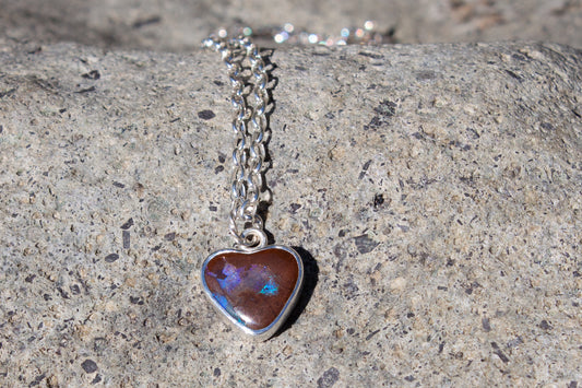 Opal Heart Necklace Violet Burst