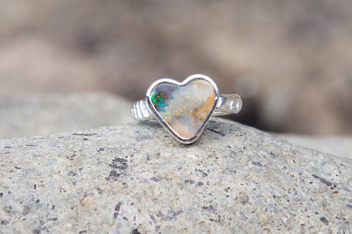 Opal Heart Ring Earth Tones