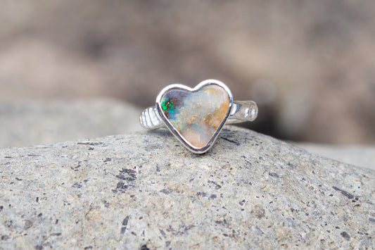 Opal Heart Ring Earth Tones