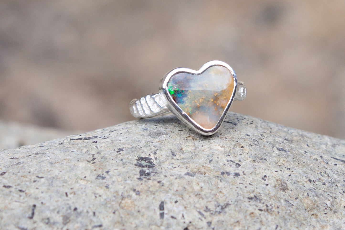 Opal Heart Ring Earth Tones