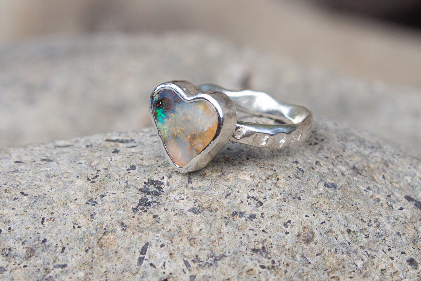 Opal Heart Ring Earth Tones