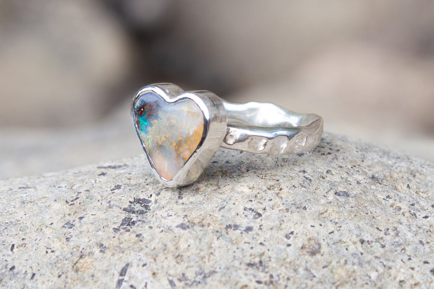 Opal Heart Ring Earth Tones