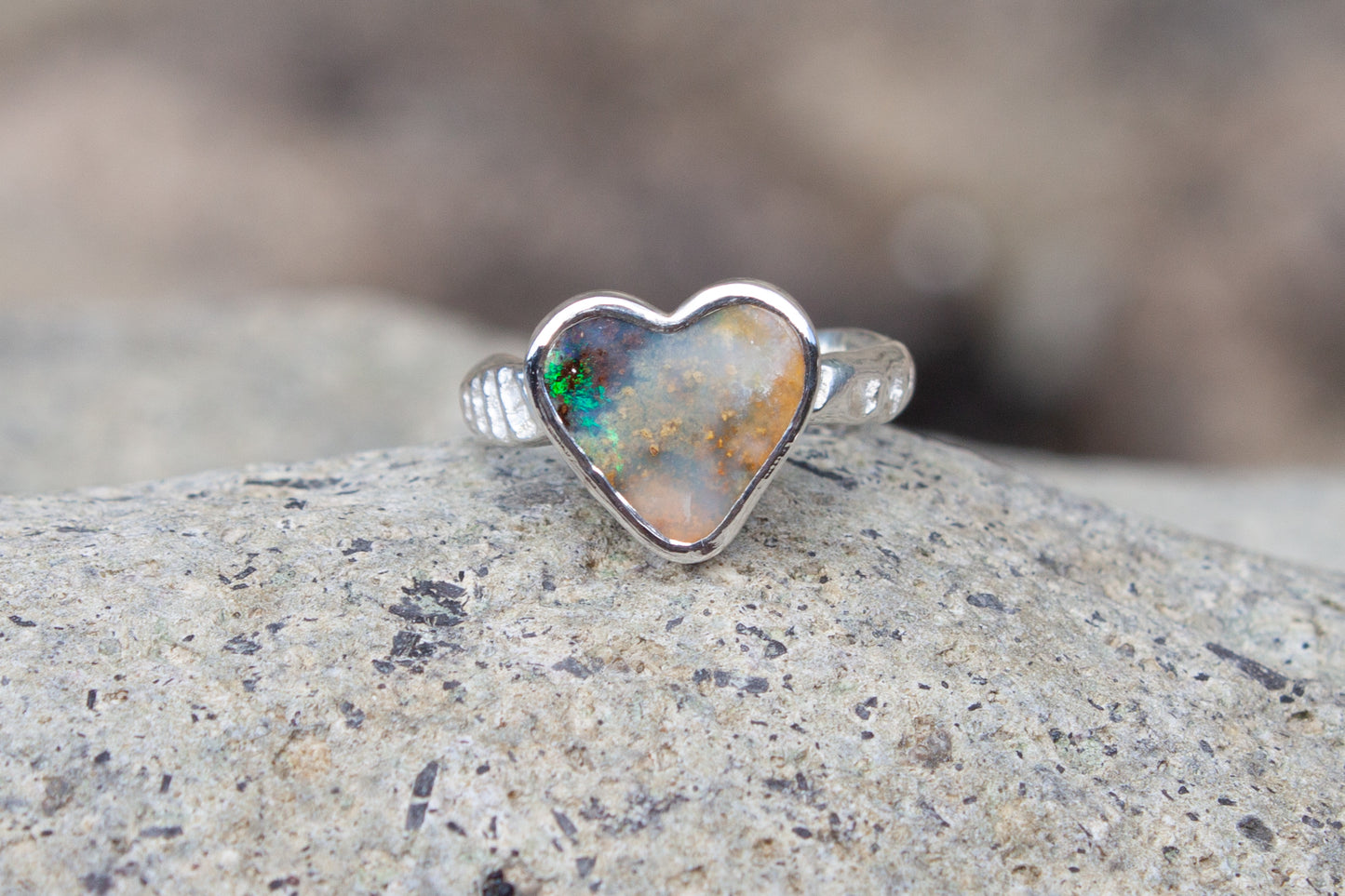 Opal Heart Ring Earth Tones